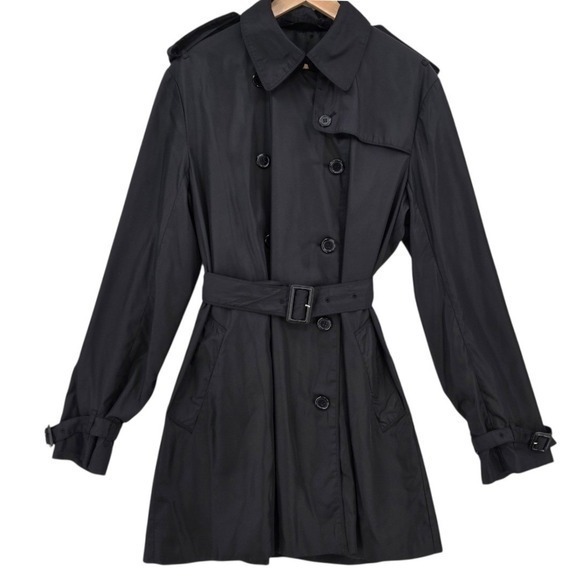 Norma Kamali Womens XL Black Double Breasted Belted Trench Coat - Picture 2 of 14